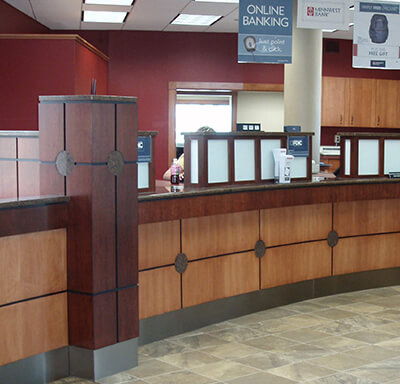 Curved bank teller stations